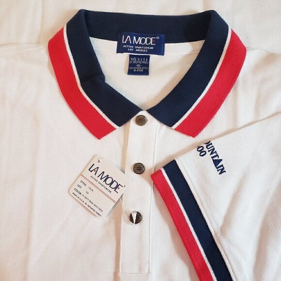 La Mode VTG Golf Polo Size XL Deadstock White Red Blue Collar Blue Mountain 2000 - Picture 1 of 7